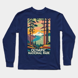 A Vintage Travel Art of the Olympic National Park - Washington - US Long Sleeve T-Shirt